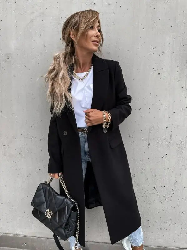 Casaco Feminino Longo De Lã Leticia - Preto-XGG - HumArraso