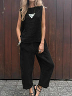 Conjunto de Algodão e Linho com Blusa Sem Mangas - Larissa