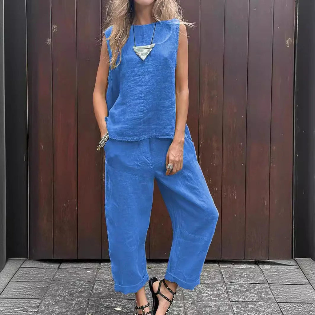 Conjunto de Algodão e Linho com Blusa Sem Mangas - Larissa