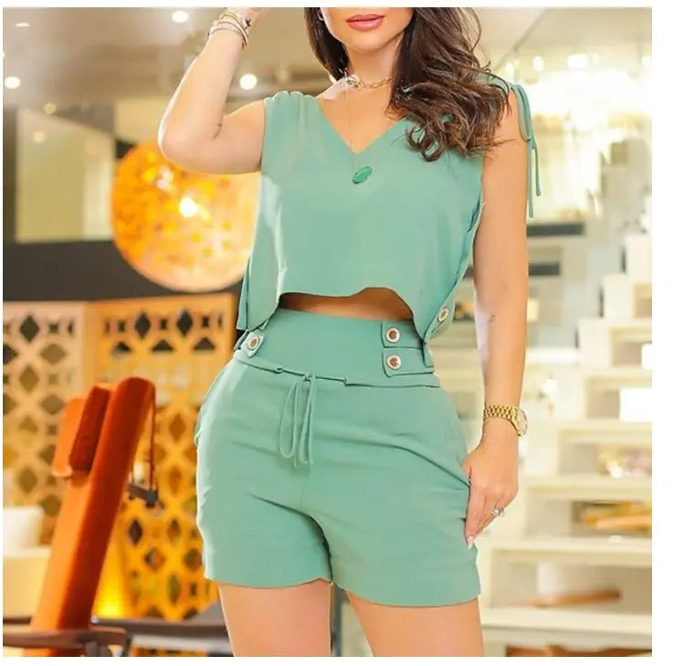Conjunto Short e Colete Croped TurquesaGG HumArraso