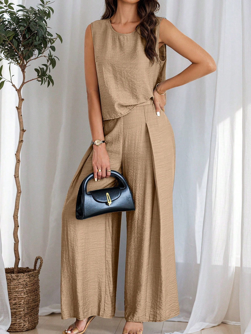 Conjunto de Linho e Calça Plissada