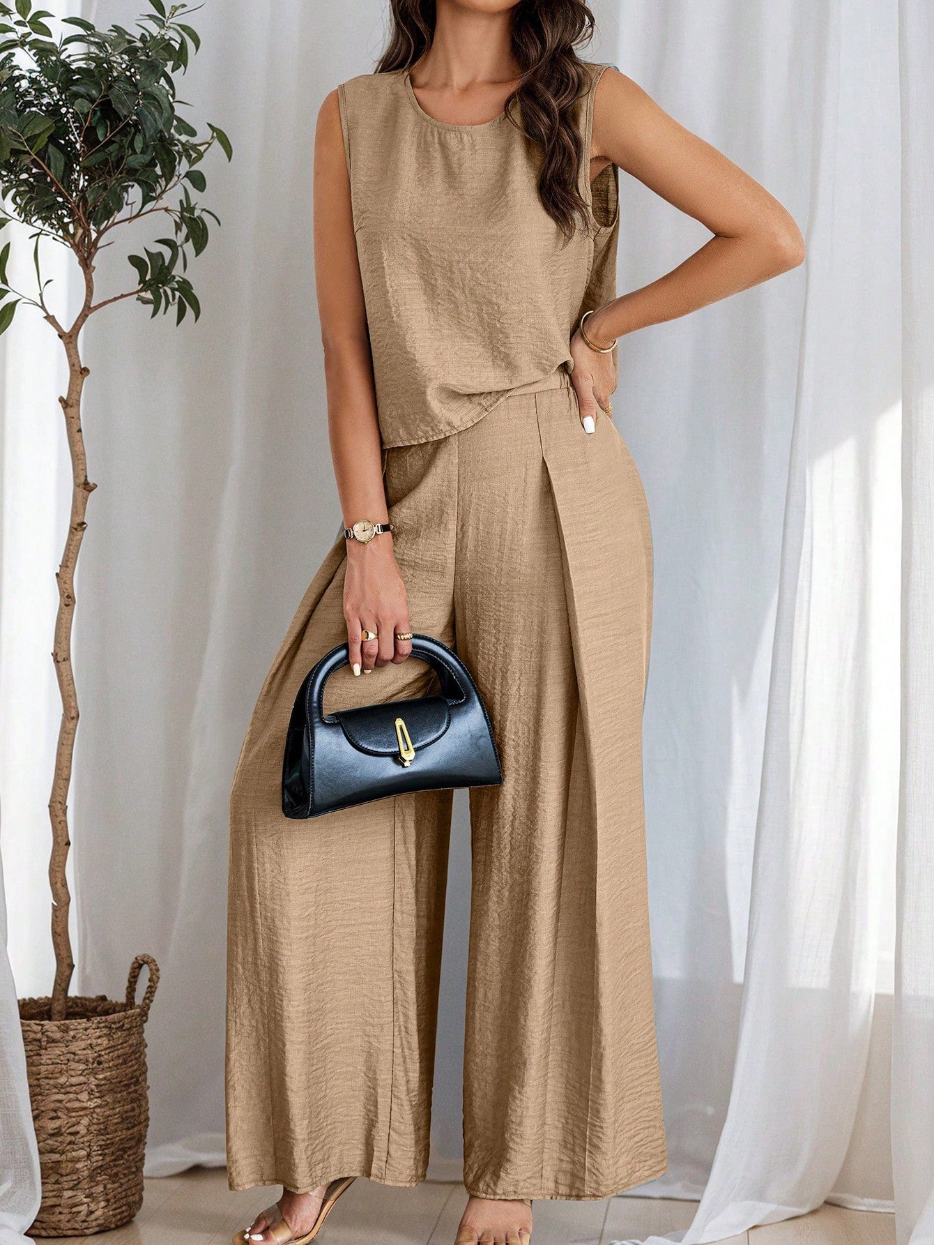 Conjunto de Linho e Calça Plissada