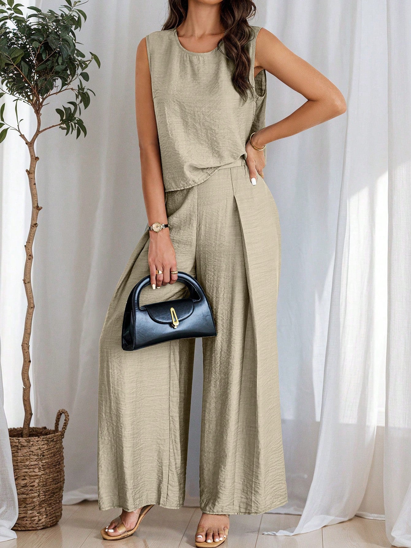Conjunto de Linho e Calça Plissada