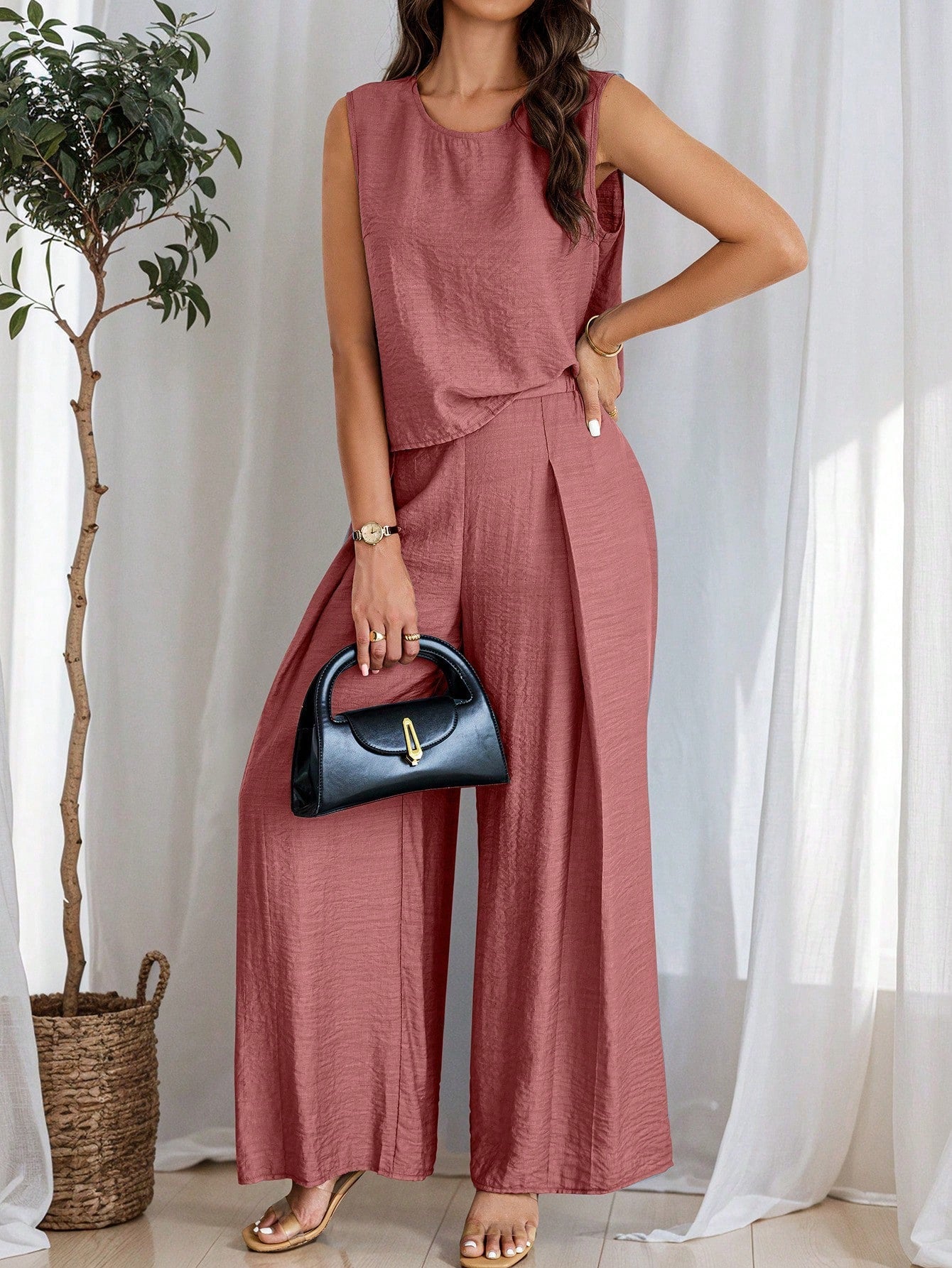 Conjunto de Linho e Calça Plissada
