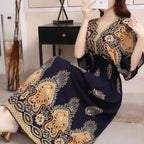 Vestido Longo Boho Estampado Decote V Dulcineia