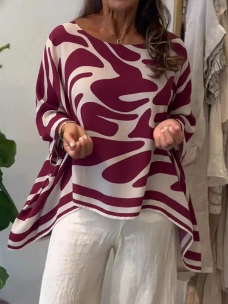 Blusa Feminina Casual Folgada de Chiffon Estampado