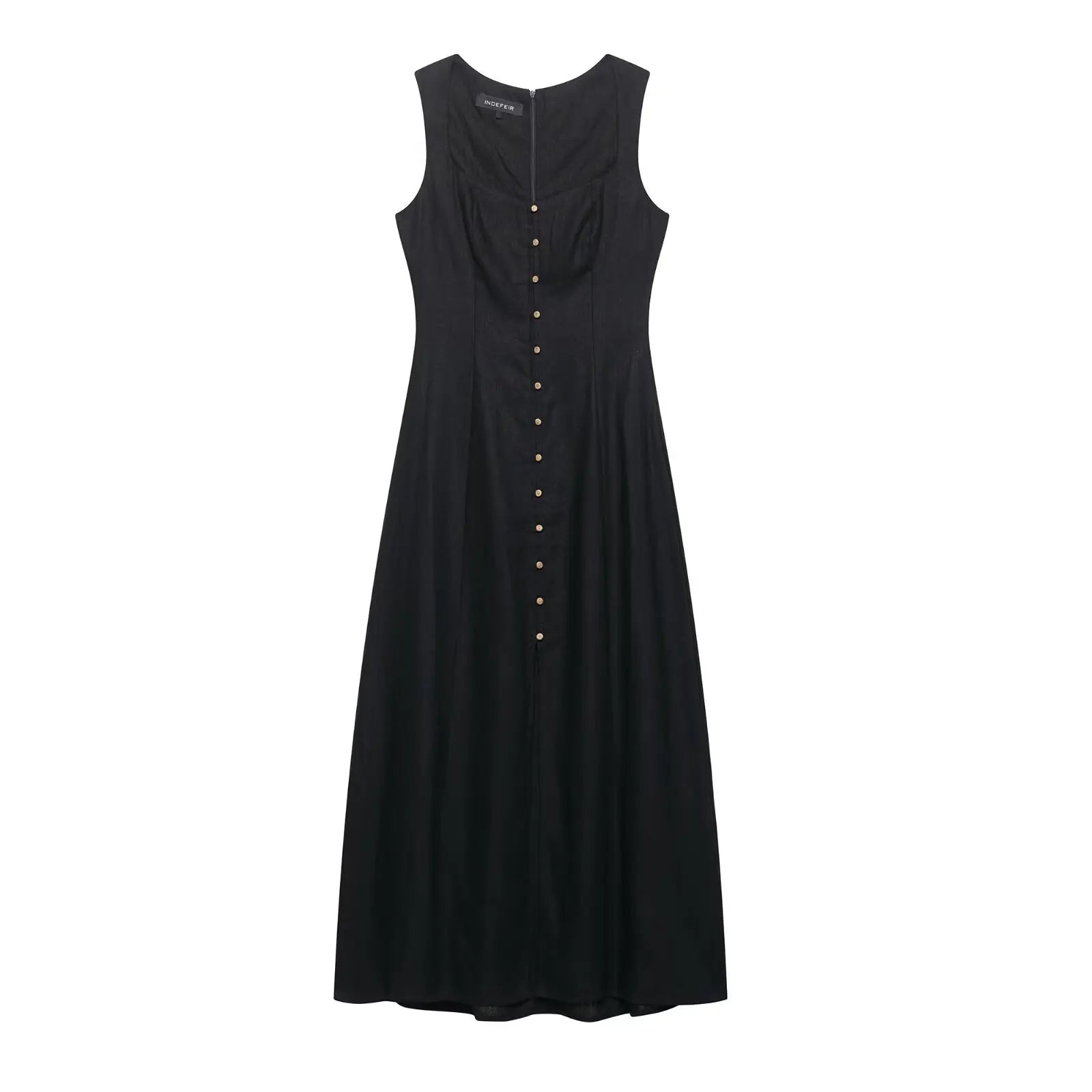 Vestido Longo com Gola Quadrada Lunara