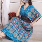 Vestido Longo Boho Estampado Decote V Dulcineia