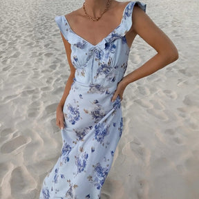 Vestido Longo com Decote em V Sem Mangas Ivana