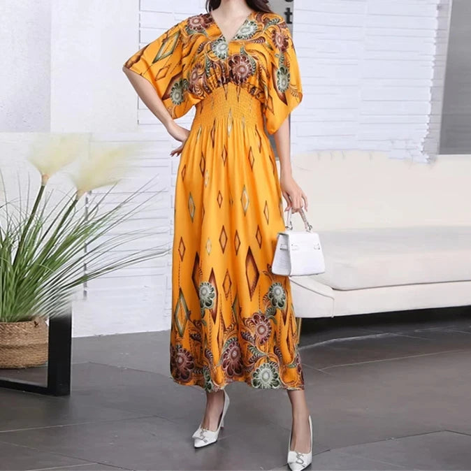 Vestido Longo Boho Estampado Decote V Dulcineia