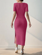 Vestido Midi de Malha com Gola Quadrada