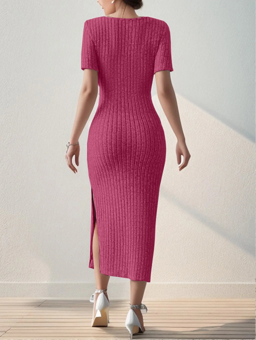 Vestido Midi de Malha com Gola Quadrada
