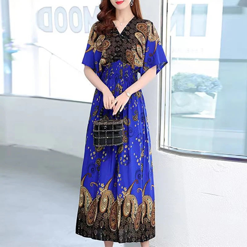 Vestido Longo Boho Estampado Decote V Dulcineia