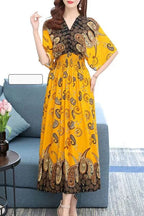 Vestido Longo Boho Estampado Decote V Dulcineia