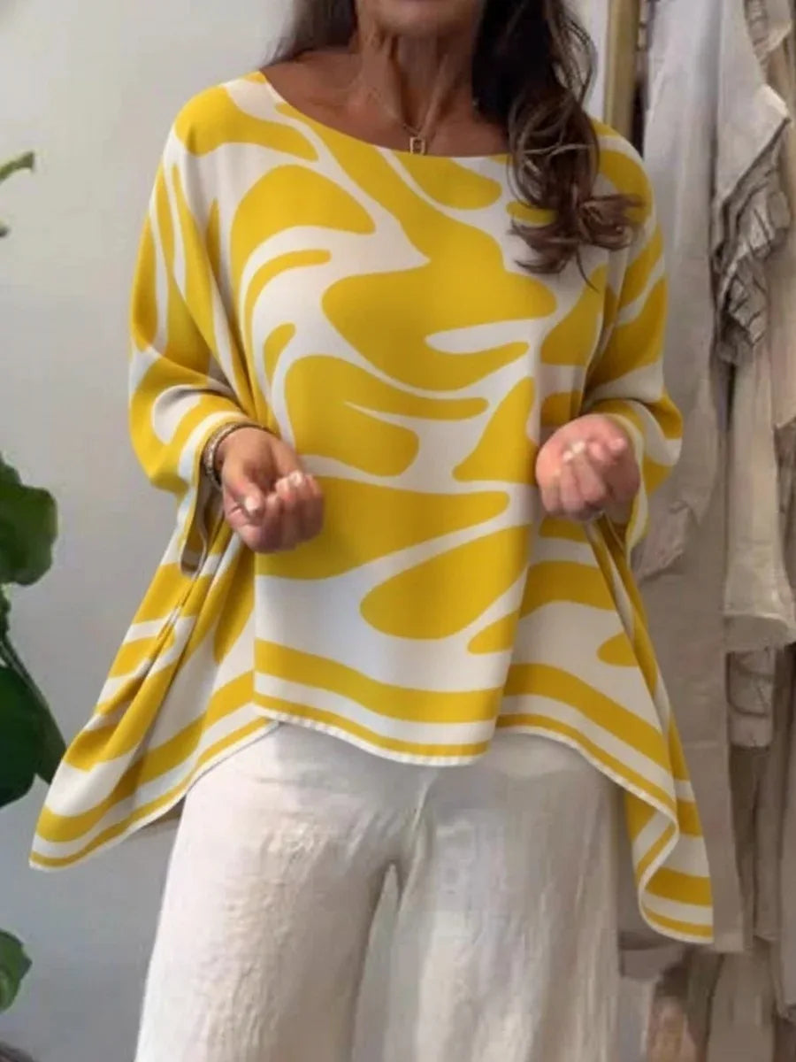 Blusa Feminina Casual Folgada de Chiffon Estampado