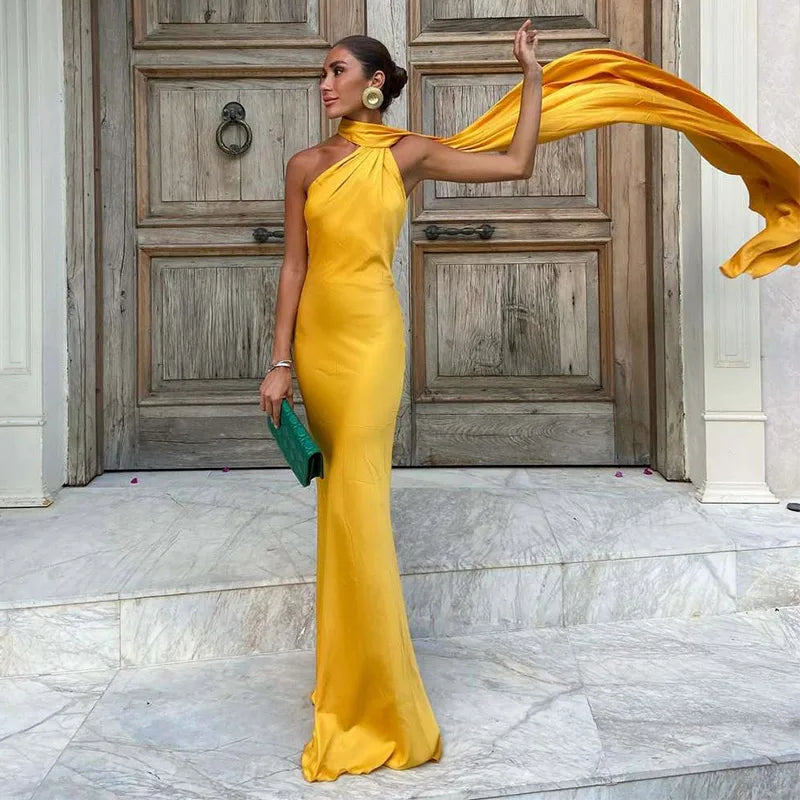 Vestido Longo com Fita de Cetim