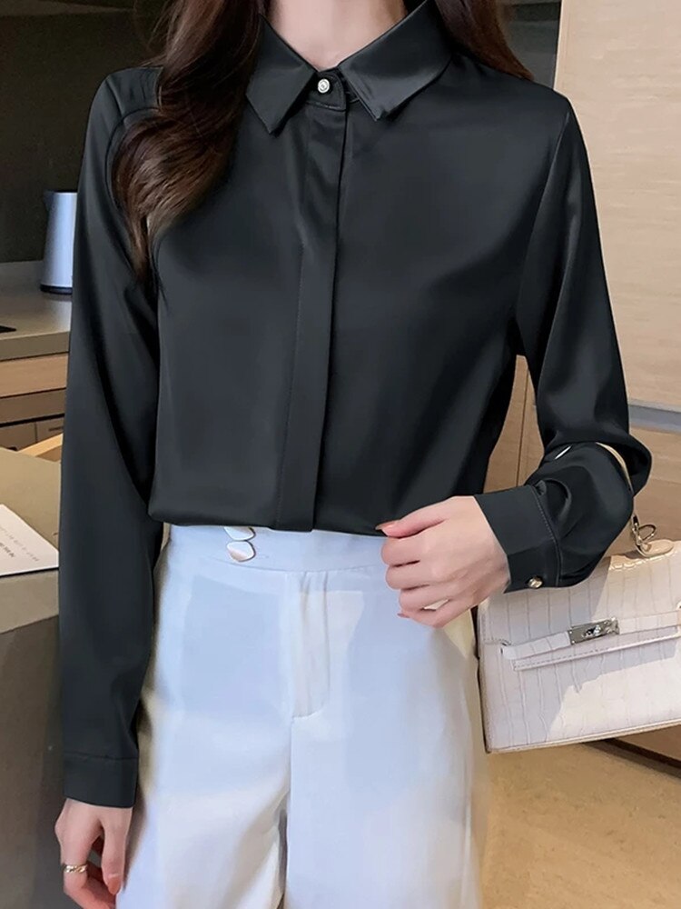 Camisa Feminina Social de Seda de Cetim  HumArraso