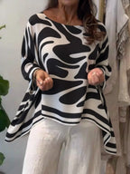 Blusa Feminina Casual Folgada de Chiffon Estampado