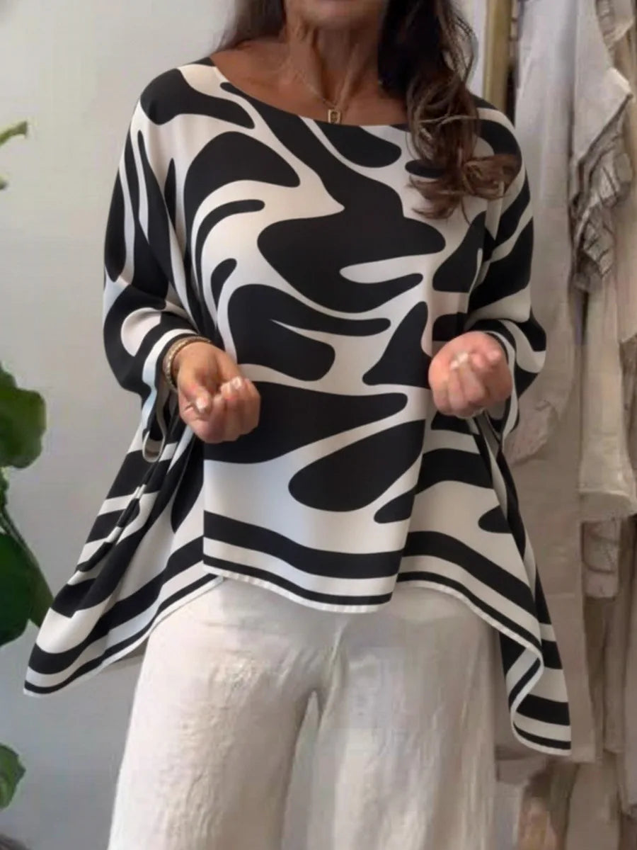 Blusa Feminina Casual Folgada de Chiffon Estampado
