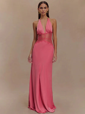 Vestido Longo com Retalhos em Renda