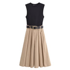 Vestido Longo com Saia Bege e Cinto