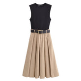 Vestido Longo com Saia Bege e Cinto