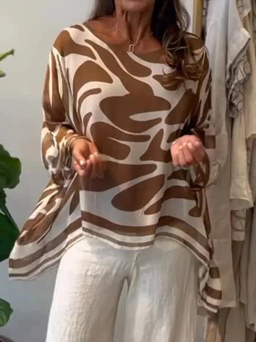 Blusa Feminina Casual Folgada de Chiffon Estampado