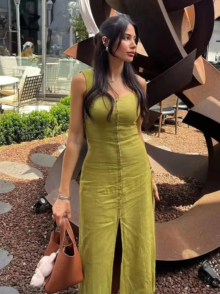 Vestido Longo com Gola Quadrada Lunara