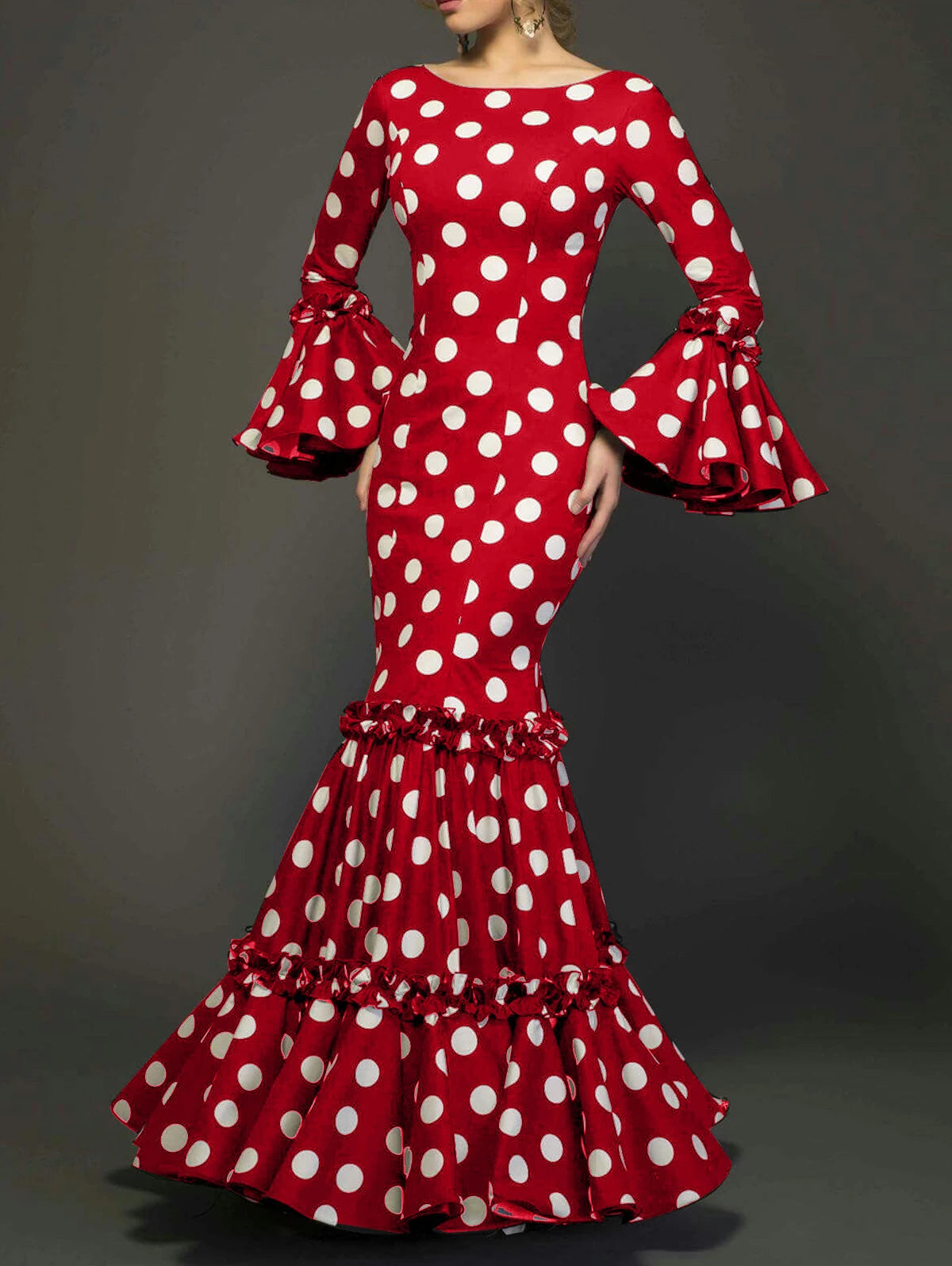 Vestido Longo com Estampa de Bolinhas