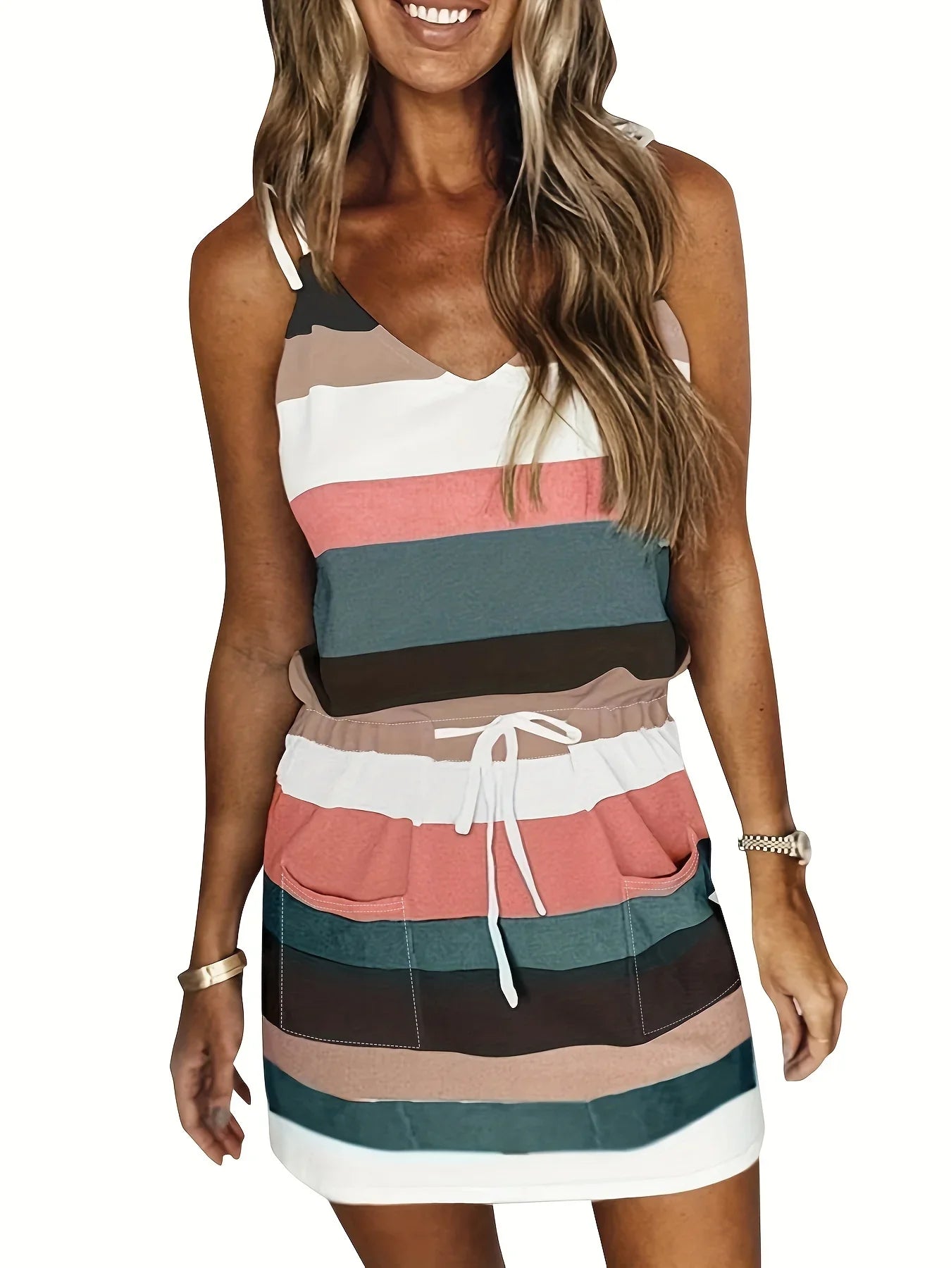 Vestido Curto com Estampa Listrada