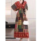 Vestido Longo Boho Estampado Decote V Dulcineia