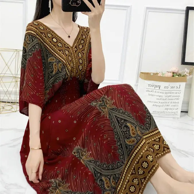 Vestido Longo Boho Estampado Decote V Dulcineia