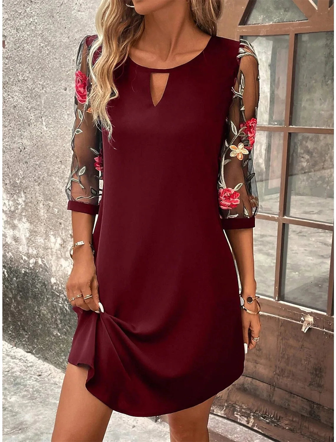 Vestido Midi com Manga Estampada