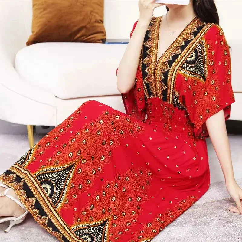 Vestido Longo Boho Estampado Decote V Dulcineia