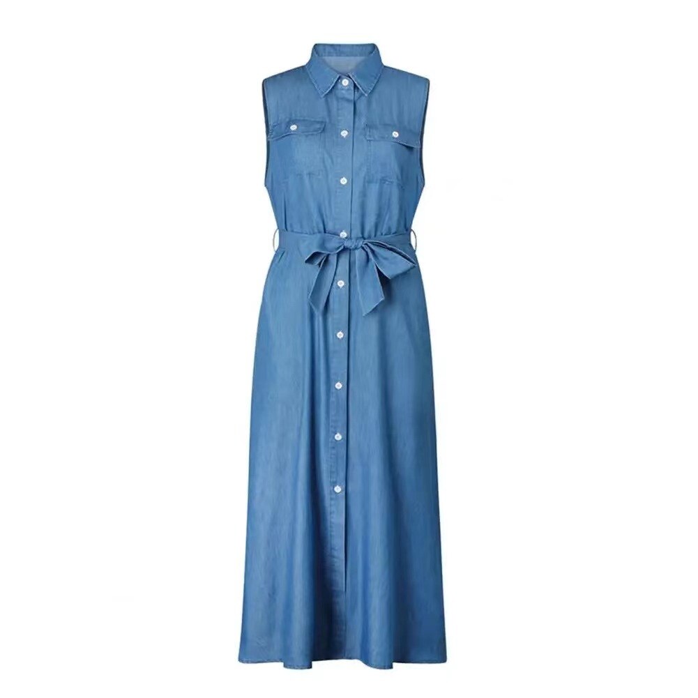 Vestido Jeans Solto sem Mangas Audrey