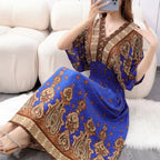 Vestido Longo Boho Estampado Decote V Dulcineia