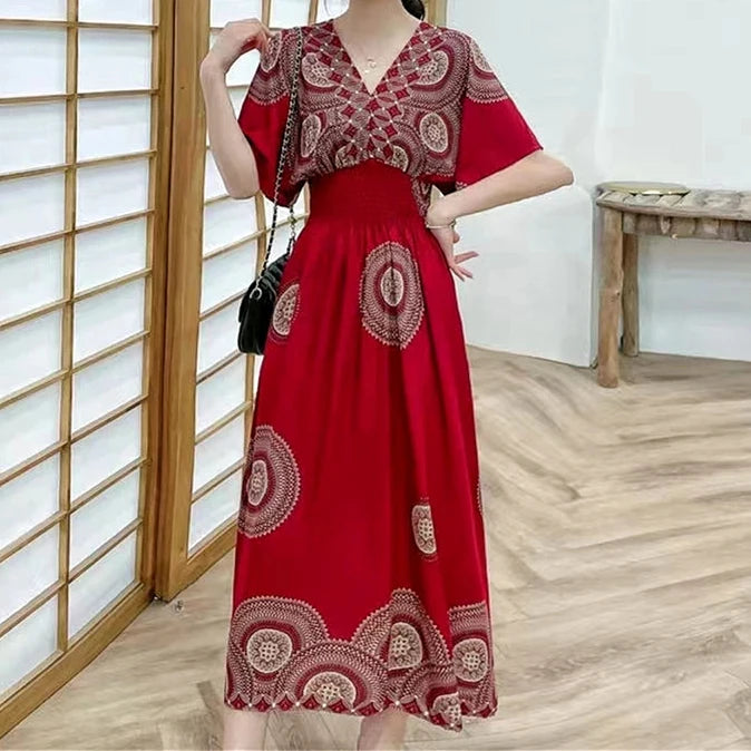 Vestido Longo Boho Estampado Decote V Dulcineia