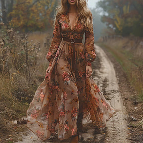 Vestido Longo Estampado com Botões