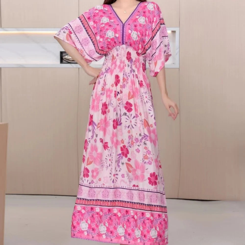 Vestido Longo Boho Estampado Decote V Dulcineia