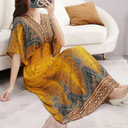 Vestido Longo Boho Estampado Decote V Dulcineia