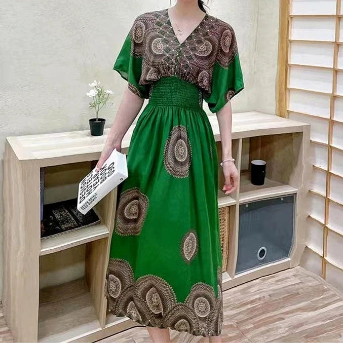 Vestido Longo Boho Estampado Decote V Dulcineia