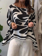 Blusa Feminina Casual Folgada de Chiffon Estampado