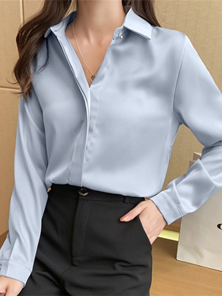 Camisa Feminina Social de Seda de Cetim  HumArraso