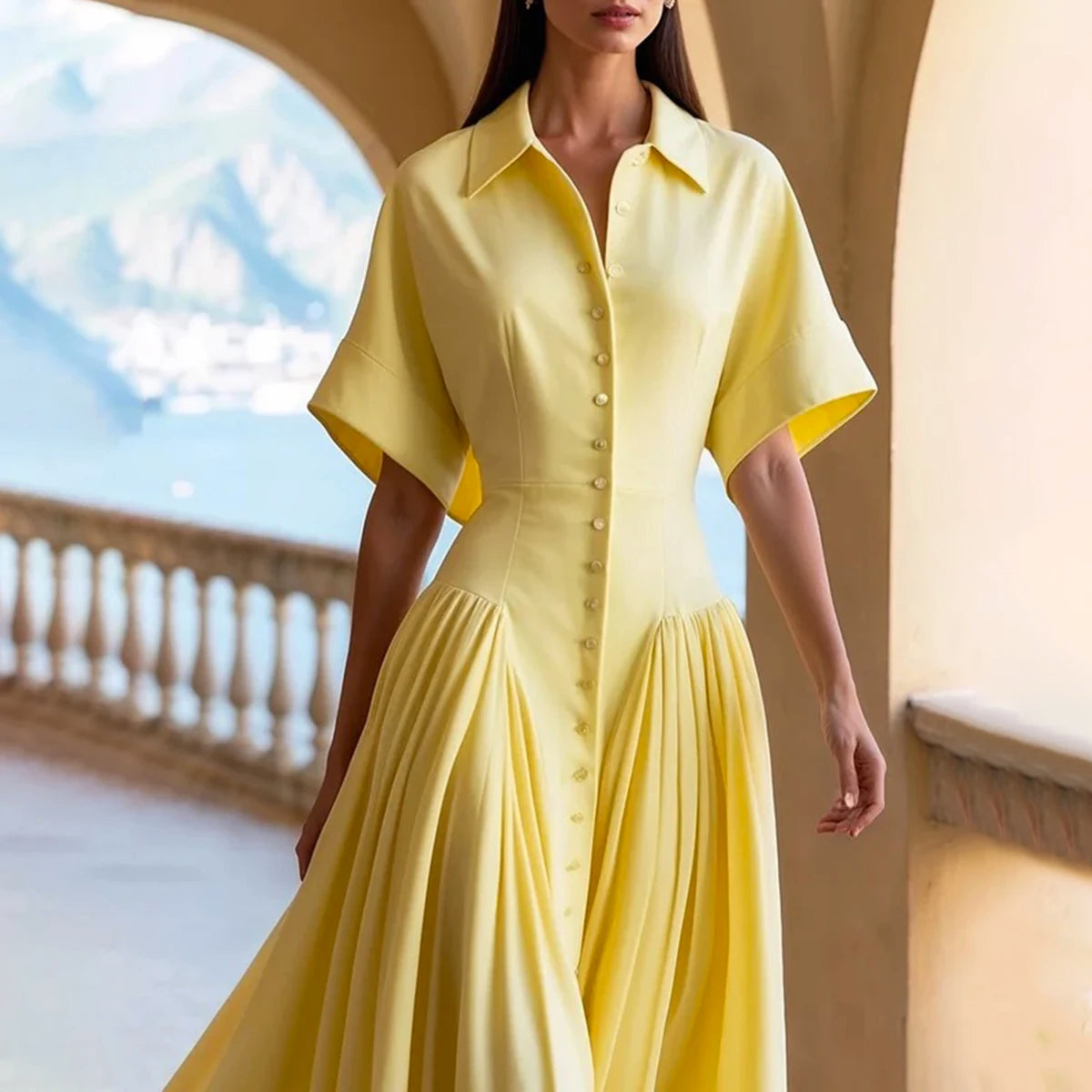 Vestido Longo com Botão Petrina