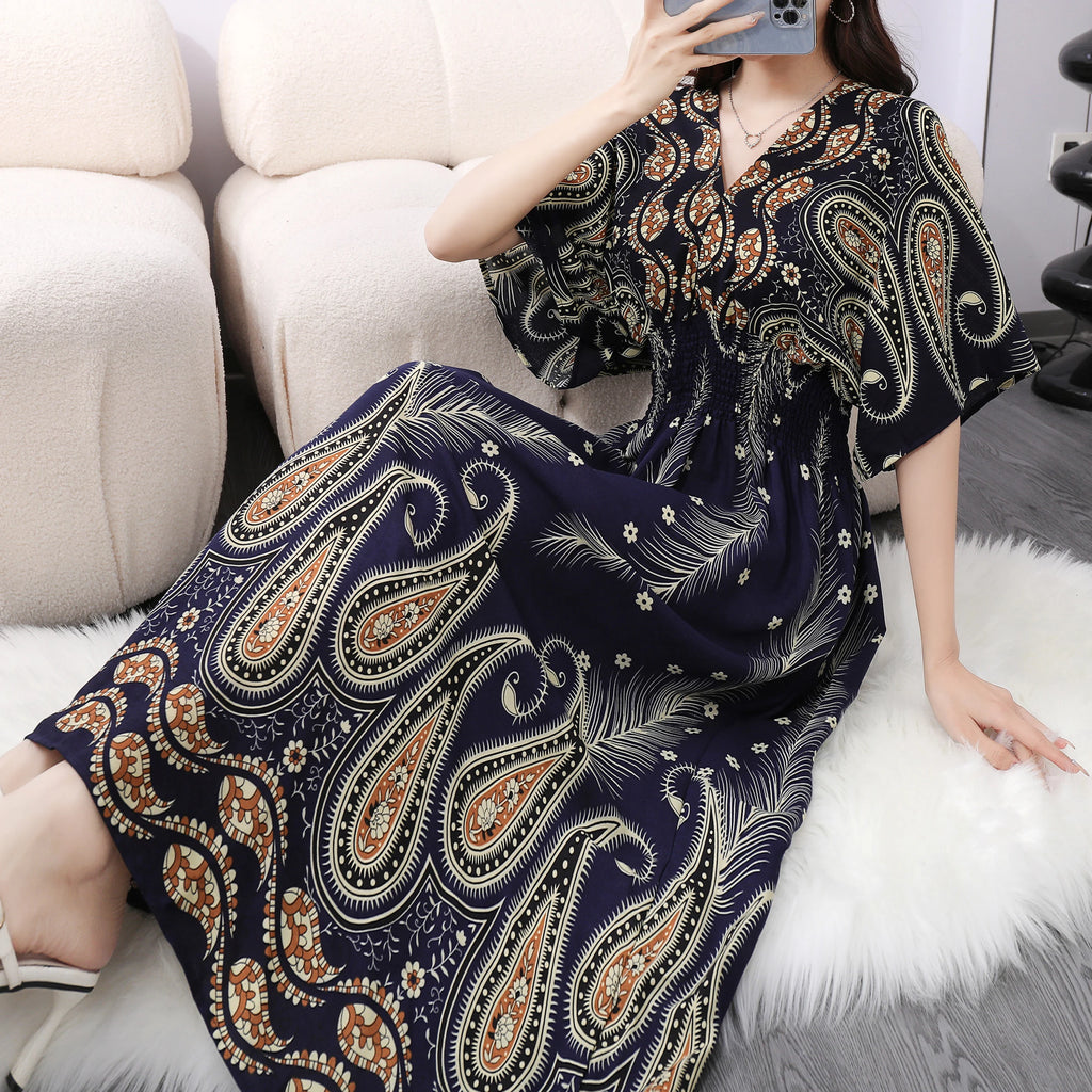 Vestido Longo Boho Estampado Decote V Dulcineia