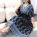 Vestido Longo Boho Estampado Decote V Dulcineia