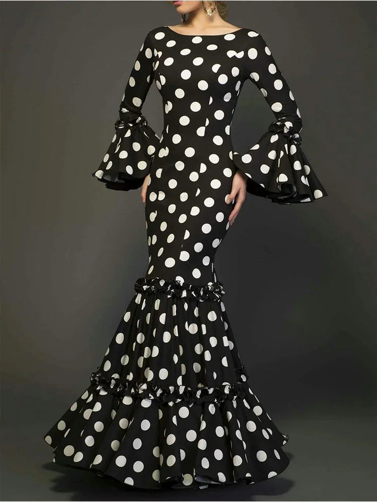 Vestido Longo com Estampa de Bolinhas