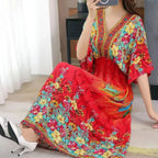 Vestido Longo Boho Estampado Decote V Dulcineia
