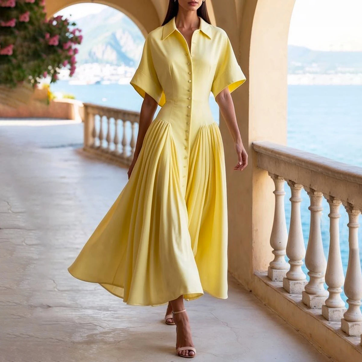Vestido Longo com Botão Petrina
