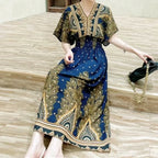 Vestido Longo Boho Estampado Decote V Dulcineia